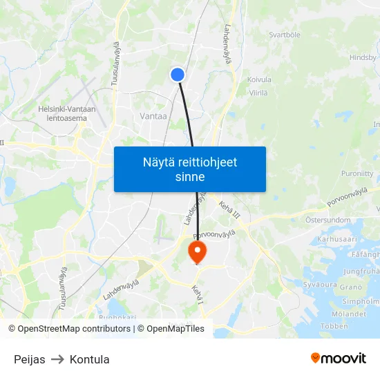 Peijas to Kontula map