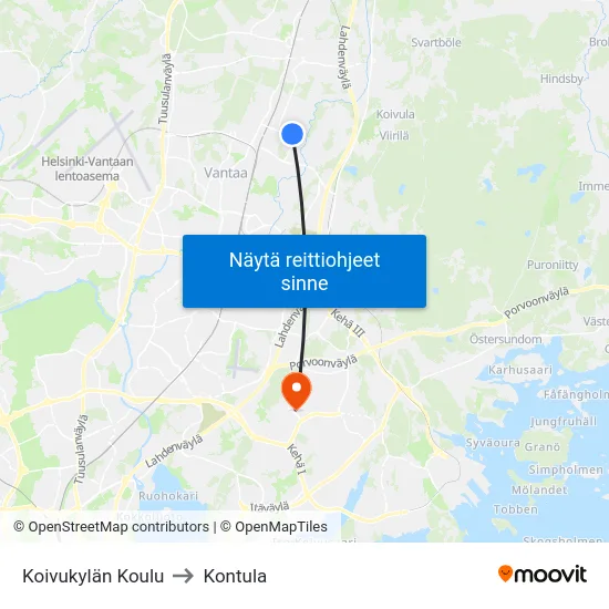 Koivukylän Koulu to Kontula map