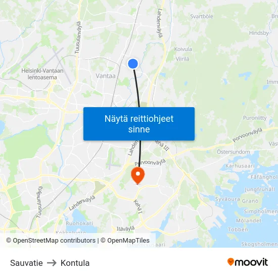 Sauvatie to Kontula map