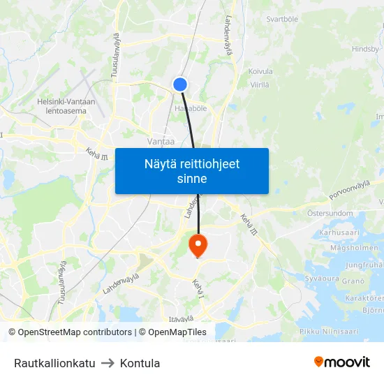Rautkallionkatu to Kontula map