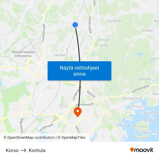 Korso to Kontula map