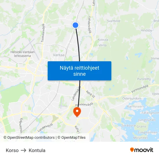 Korso to Kontula map