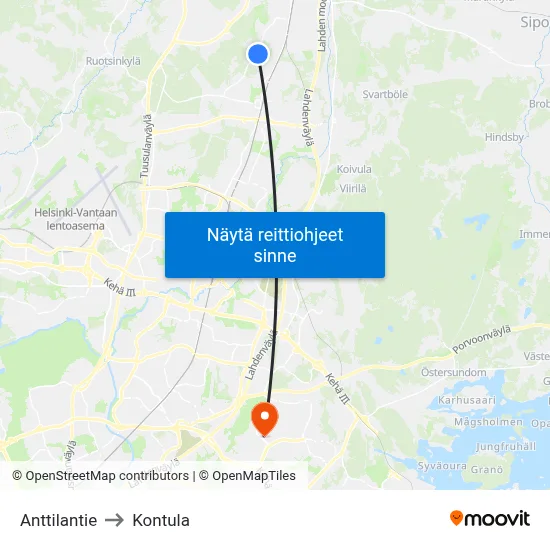 Anttilantie to Kontula map