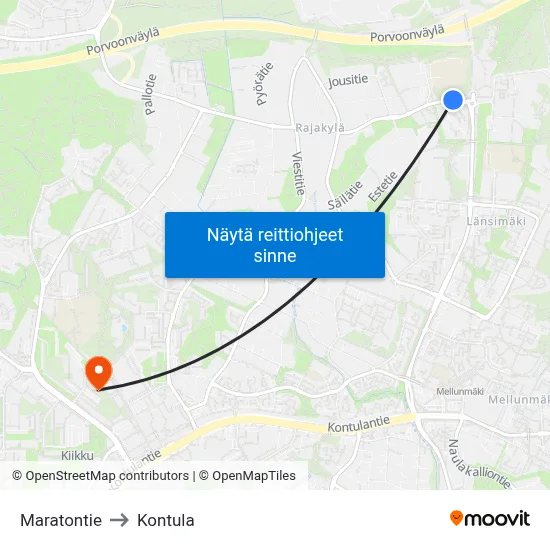 Maratontie to Kontula map
