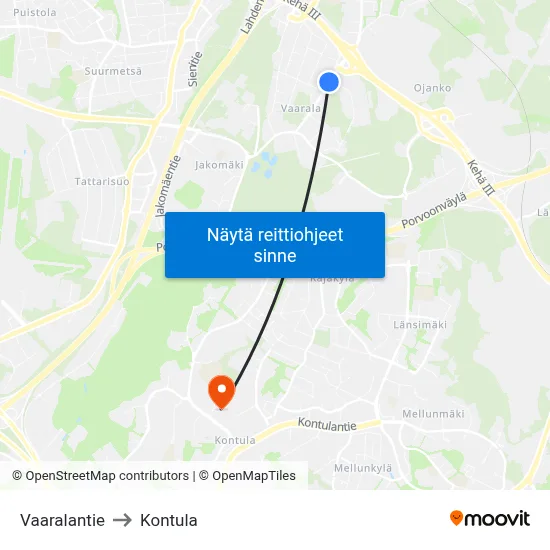 Vaaralantie to Kontula map