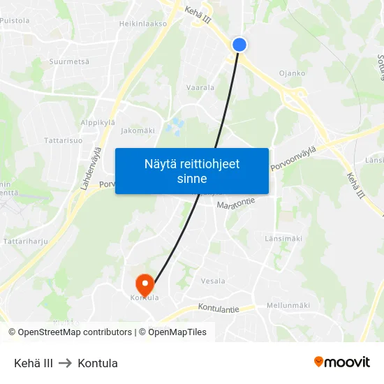 Kehä III to Kontula map