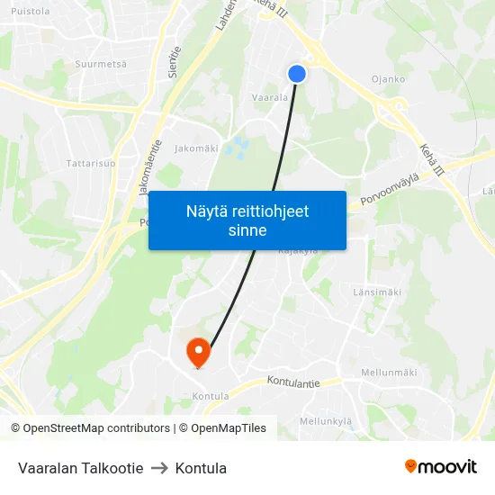 Vaaralan Talkootie to Kontula map