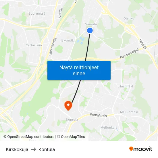 Kirkkokuja to Kontula map