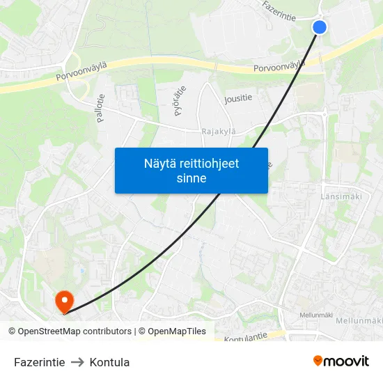 Fazerintie to Kontula map