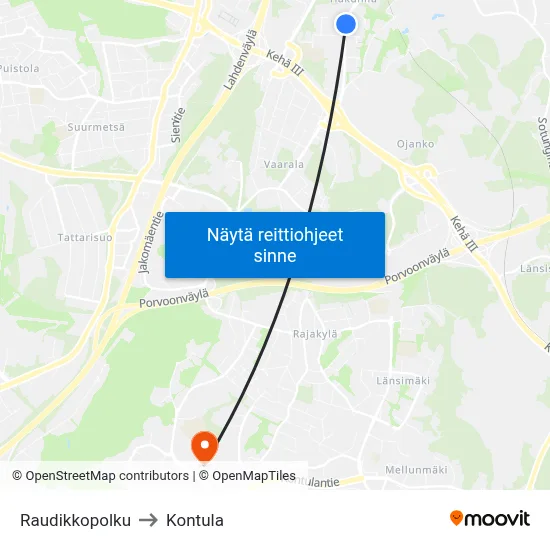 Raudikkopolku to Kontula map