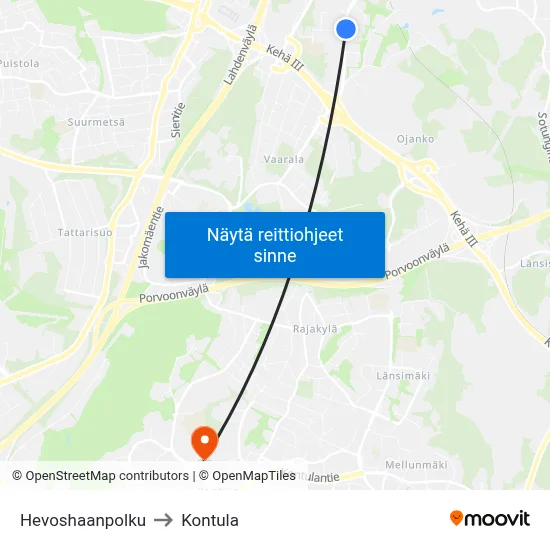 Hevoshaanpolku to Kontula map