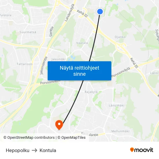 Hepopolku to Kontula map