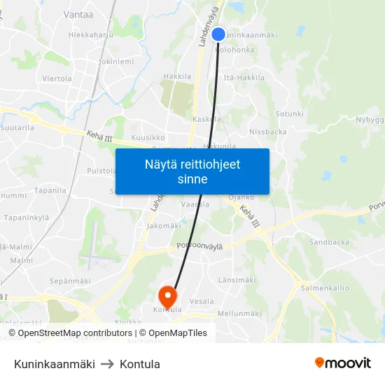 Kuninkaanmäki to Kontula map