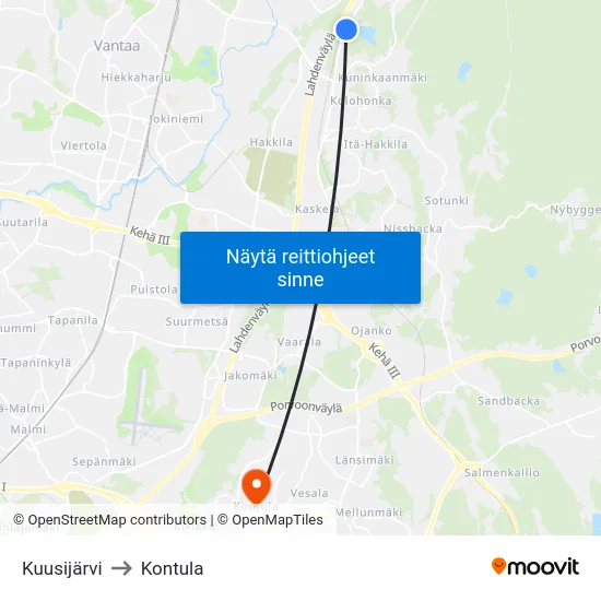 Kuusijärvi to Kontula map