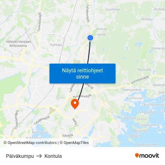 Päiväkumpu to Kontula map