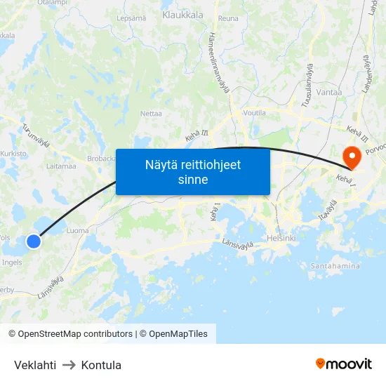 Veklahti to Kontula map