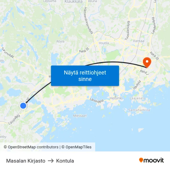 Masalan Kirjasto to Kontula map
