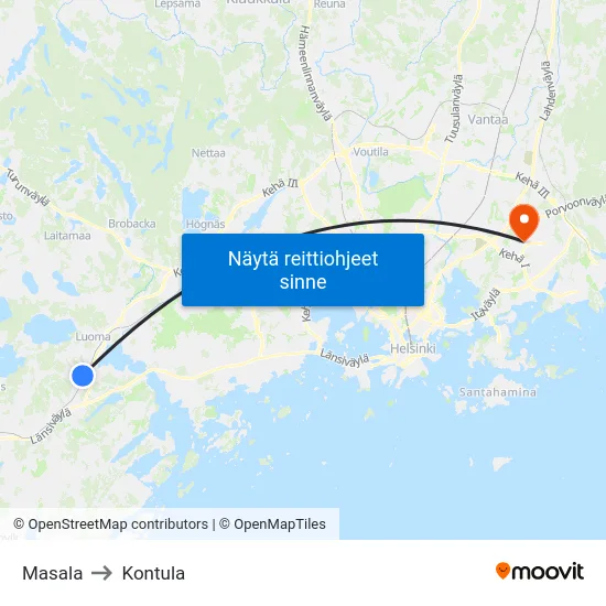 Masala to Kontula map