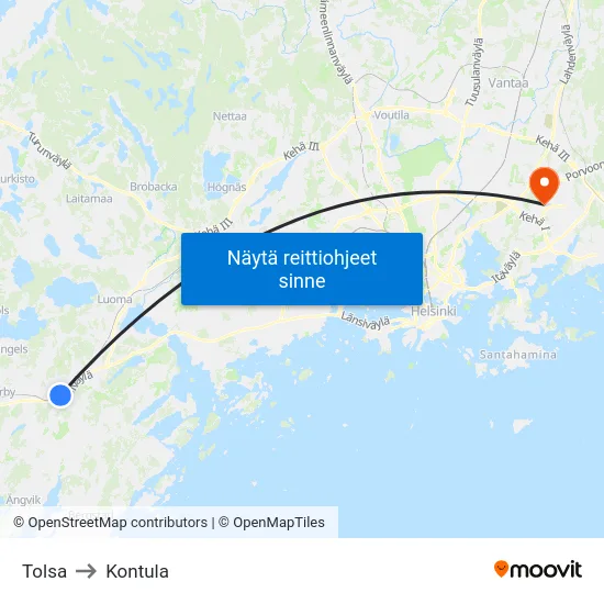 Tolsa to Kontula map