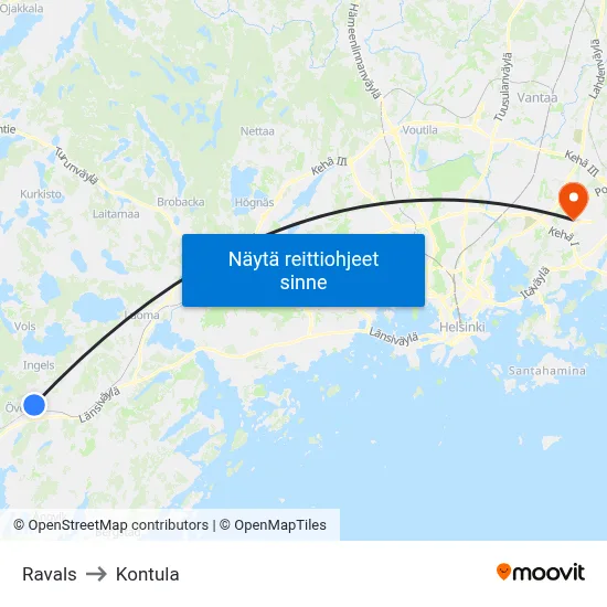 Ravals to Kontula map