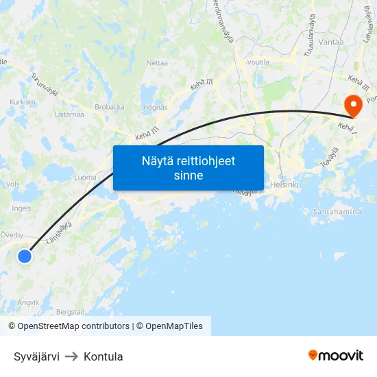 Syväjärvi to Kontula map