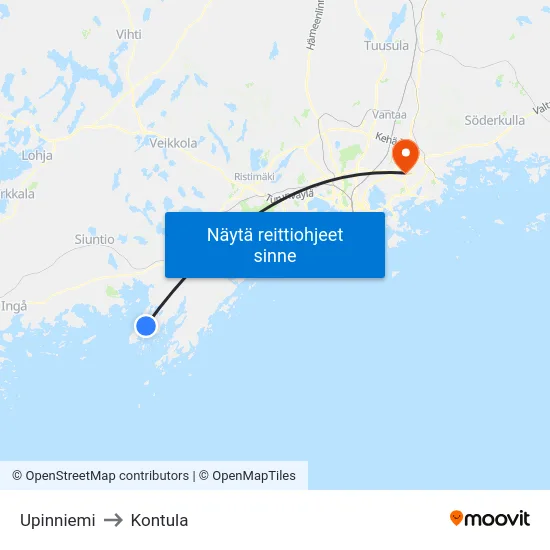 Upinniemi to Kontula map