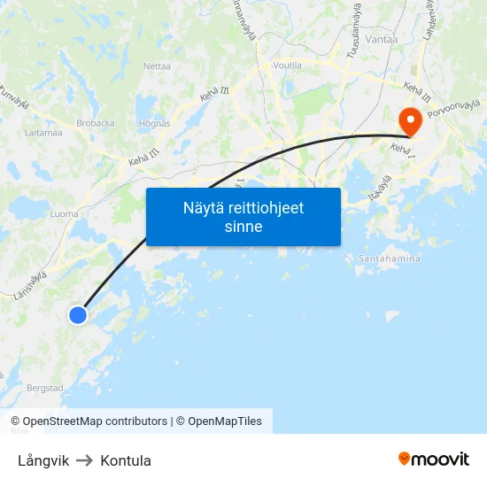 Långvik to Kontula map