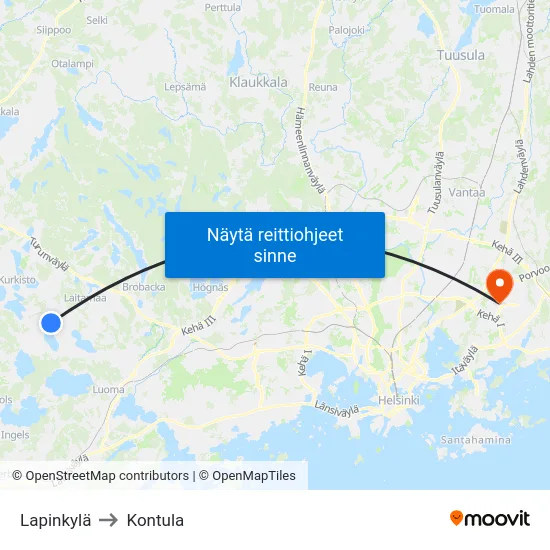 Lapinkylä to Kontula map
