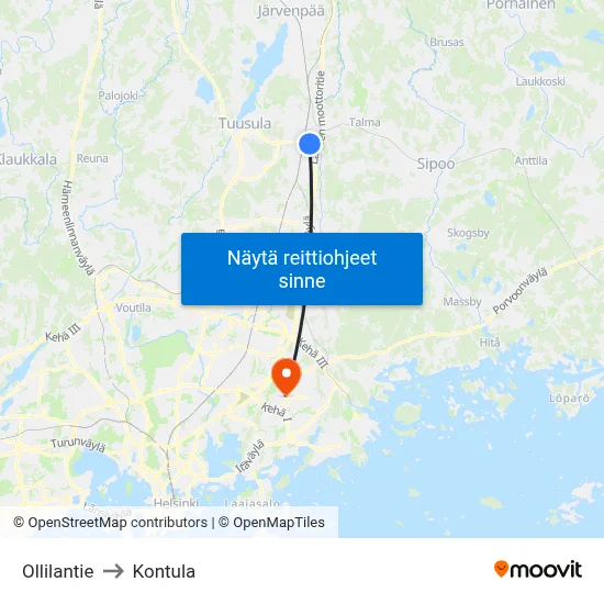 Ollilantie to Kontula map