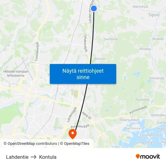 Lahdentie to Kontula map
