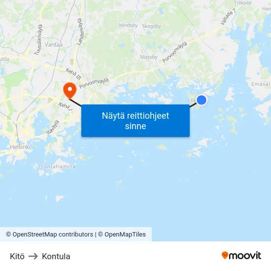 Kitö to Kontula map