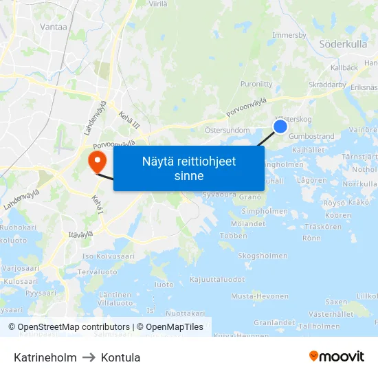 Katrineholm to Kontula map