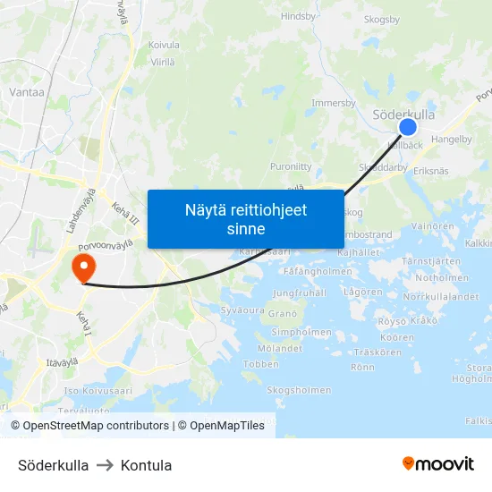 Söderkulla to Kontula map