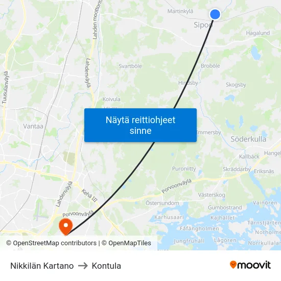 Nikkilän Kartano to Kontula map