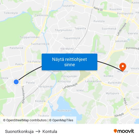 Suonotkonkuja to Kontula map
