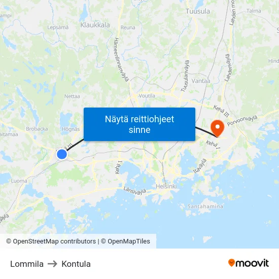 Lommila to Kontula map
