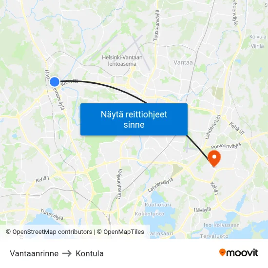 Vantaanrinne to Kontula map