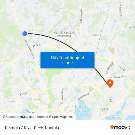 Keimola / Kivistö to Kontula map