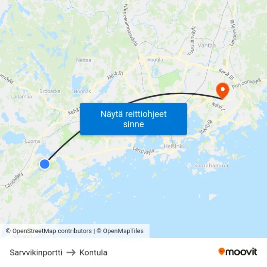 Sarvvikinportti to Kontula map