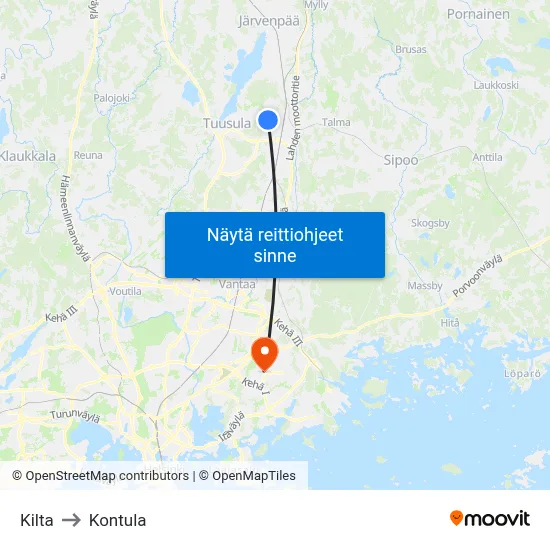 Kilta to Kontula map