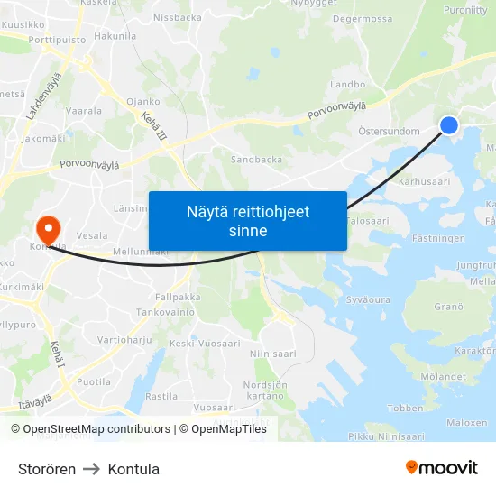 Storören to Kontula map