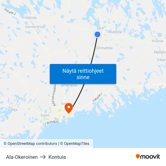 Ala-Okeroinen to Kontula map