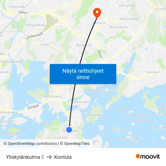 Yliskylänkulma 🏟️ to Kontula map