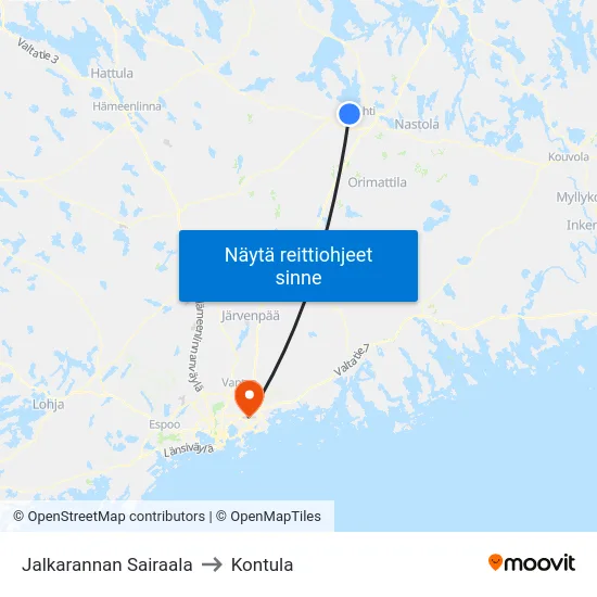 Jalkarannan Sairaala to Kontula map