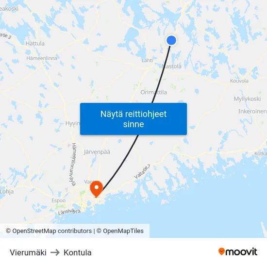 Vierumäki to Kontula map