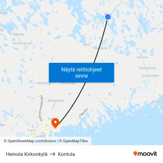 Heinola Kirkonkylä to Kontula map