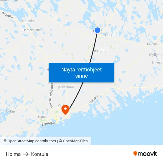 Holma to Kontula map