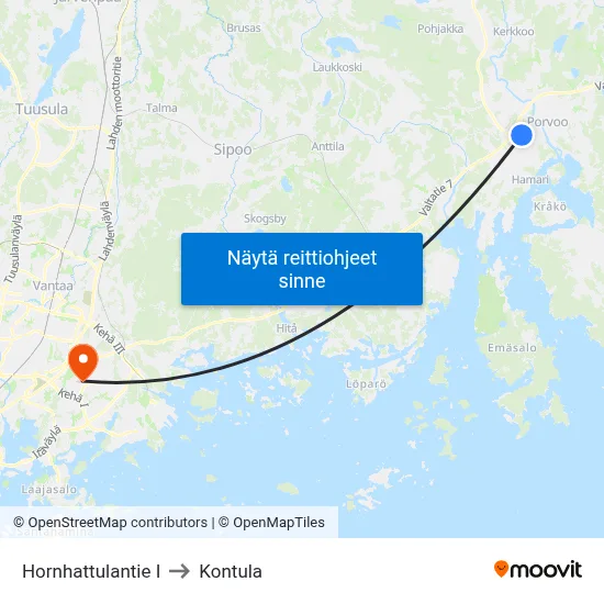 Hornhattulantie I to Kontula map