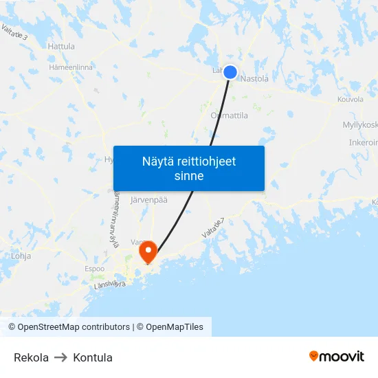 Rekola to Kontula map