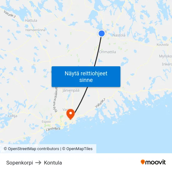 Sopenkorpi to Kontula map